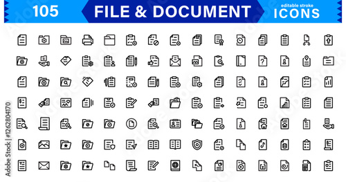 Modern Document and File Icons. Clean & Versatile Icons for Digital Paperwork, Cloud Sync, Folder Organization, and Business Efficiency