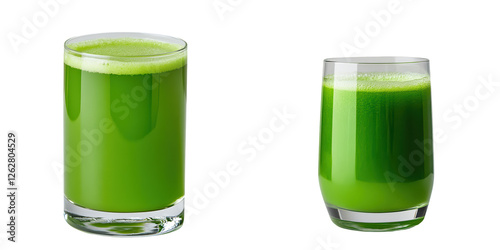 Fresh Green Juice in Two Glasses, isolated on transparent background.