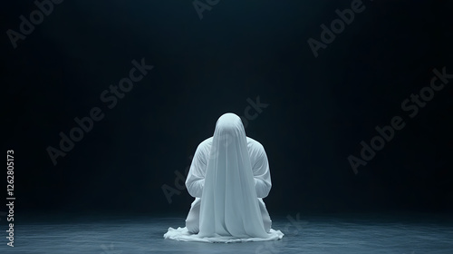 Muslim man in sujood position praying with cinematic lighting, symbolizing devotion, spirituality, and the beauty of Islamic worship in a serene atmosphere.

 photo