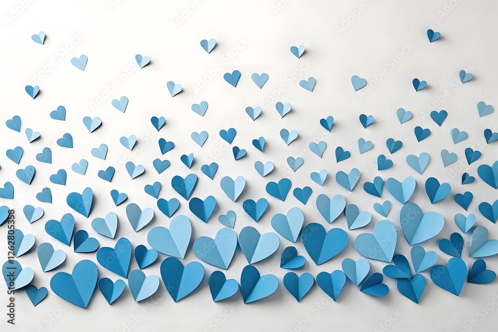 Obraz premium Blue Paper Hearts Design in Varying Sizes on Light Background