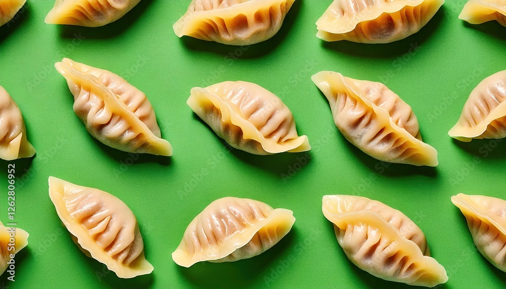 seamless pattern of fresh Chinese dumplings on a green background seamless pattern of fresh Chinese dumplings on a green background
