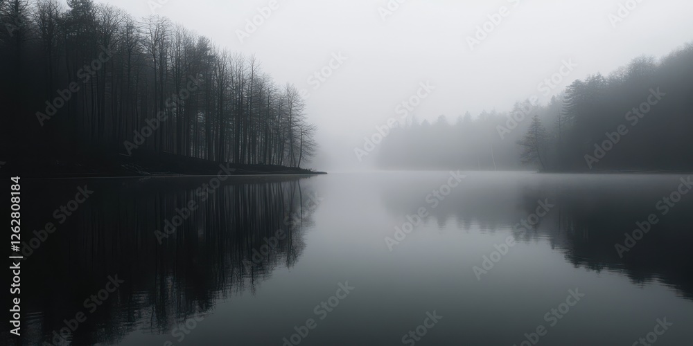 Fototapeta premium A calm lake with reflections of trees in the early morning –ar 7:2