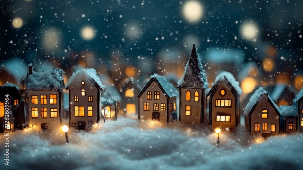 Obraz premium Enchanted Winter Village at Night: A Magical Holiday Scene
