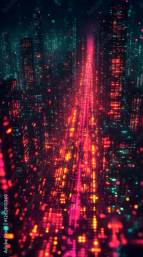 Abstract Futuristic Cityscape At Night With Neon Lights Abstract Futuristic Cityscape At Night With Neon Lights