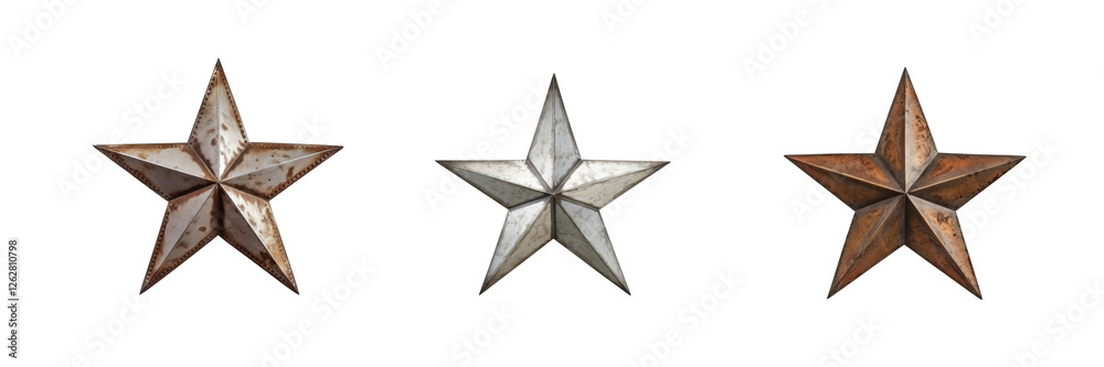 set of different rustic metal 3d stars isolated on white or transparent png set of different rustic metal 3d stars isolated on white or transparent png