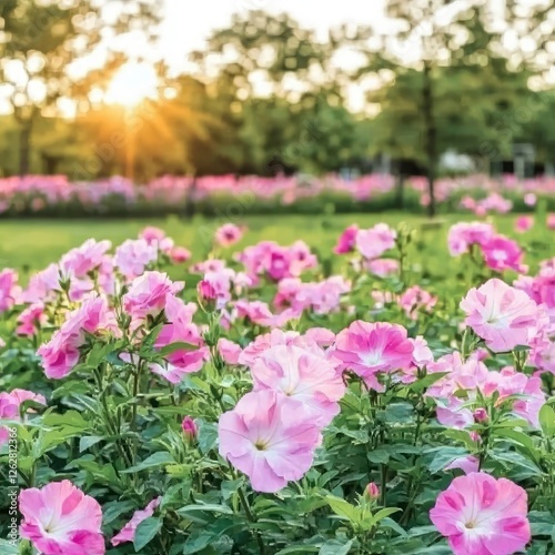 Wallpaper Mural Serene Sunset Pink Petunias in a Summer Garden Torontodigital.ca