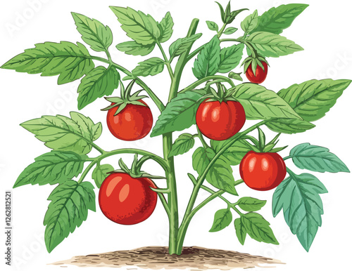 Tomato plant illustration vector design, Red tomato plant vector design