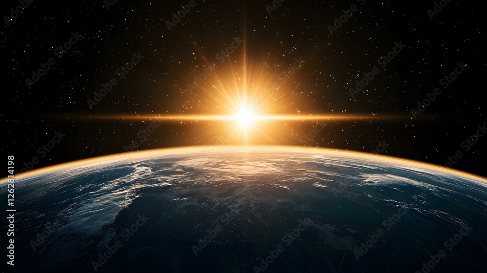 A breathtaking view of Earth from space, showcasing a vibrant sunrise or sunset with the sun's rays bursting forth, illuminating the planet's atmosphere and surface, and the starry expanse of space. A breathtaking view of Earth from space, showcasing a vibrant sunrise or sunset with the sun's rays bursting forth, illuminating the planet's atmosphere and surface, and the starry expanse of space.