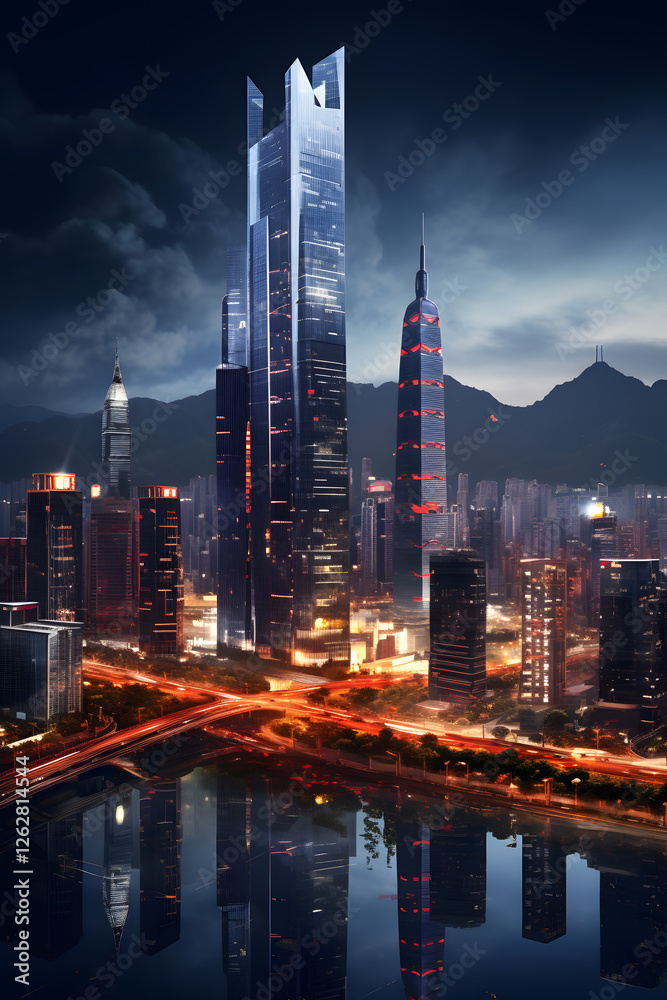 Obraz premium Digital night cityscape design illustration abstract graphic poster background