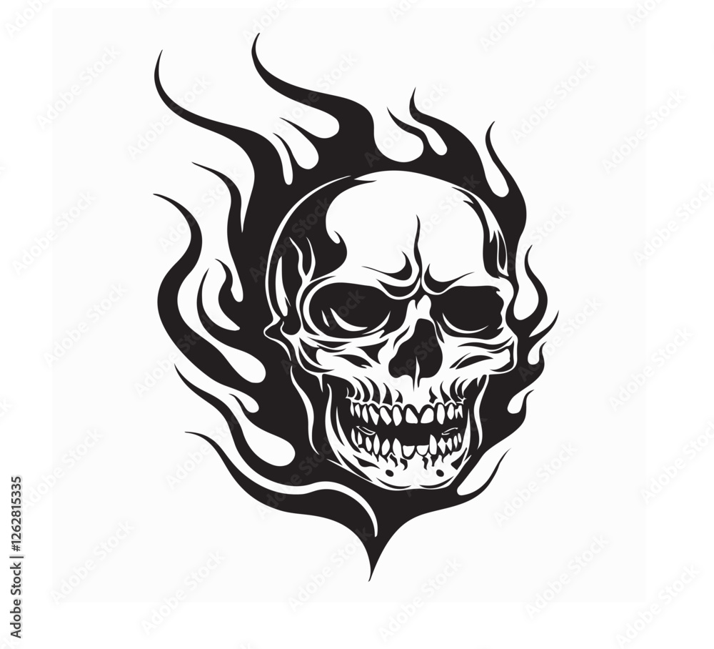 Skull Fire Flames Vector Illustration isolated on white background. Skull Fire Flames Vector Illustration isolated on white background.