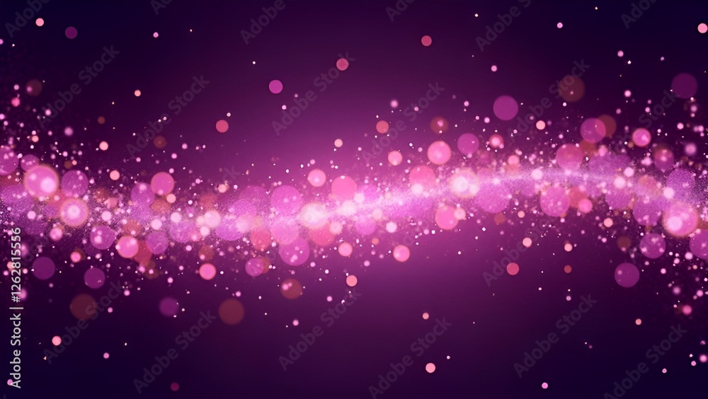 Obraz premium Vibrant purple and pink glitter particles on a dazzling gradient background with soft glow, shimmering effect, and copy space. Perfect for festive themes, luxury branding, elegant designs, celebration