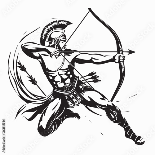 A Greek Archer with Bow and Arrow Vector Image on white background.