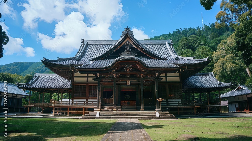 Traditional temple surrounded by lush greenery and nature Traditional temple surrounded by lush greenery and nature