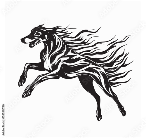 Greyhound Fast Flame Trail Body Image Vector isolated on white background.