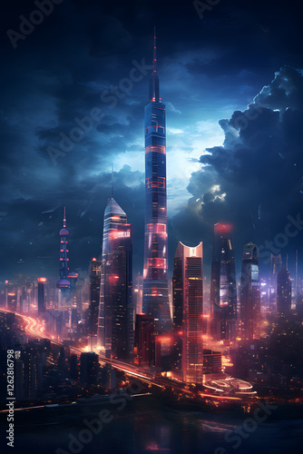 Wallpaper Mural Digital night cityscape design illustration abstract graphic poster background Torontodigital.ca