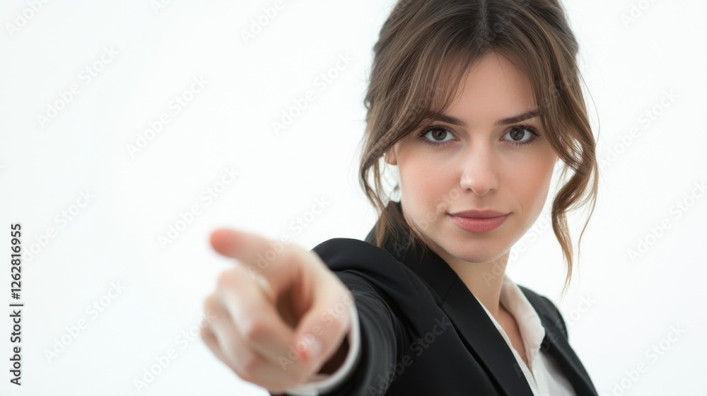 confident businesswoman pointing forward confident businesswoman pointing forward