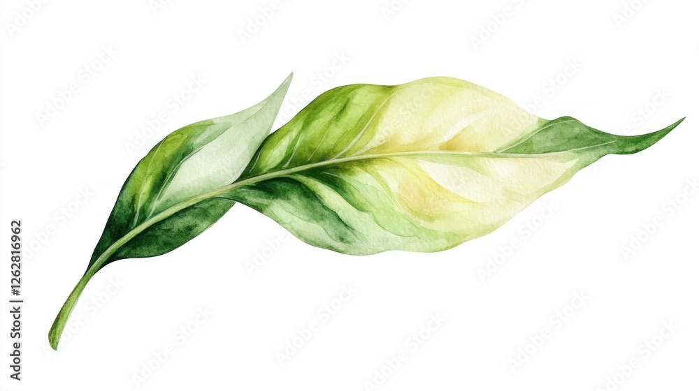 Obraz premium Watercolor painting of tropical leaf, isolated on white; design element