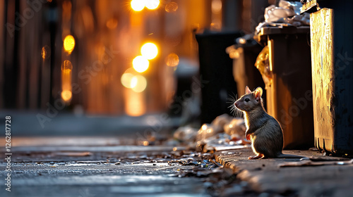 Urban Rat Amidst Overflowing Garbage Containers in Alleyway