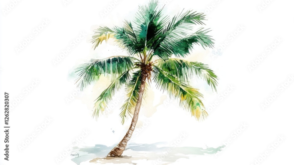 Obraz premium Watercolor palm tree on beach, tropical summer