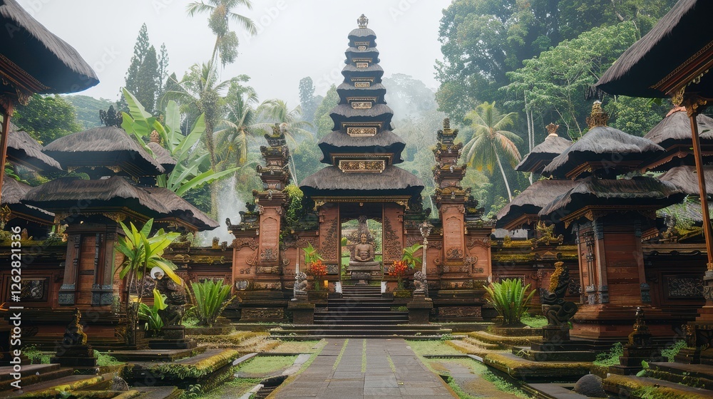 Traditional temple surrounded by lush greenery and nature Traditional temple surrounded by lush greenery and nature