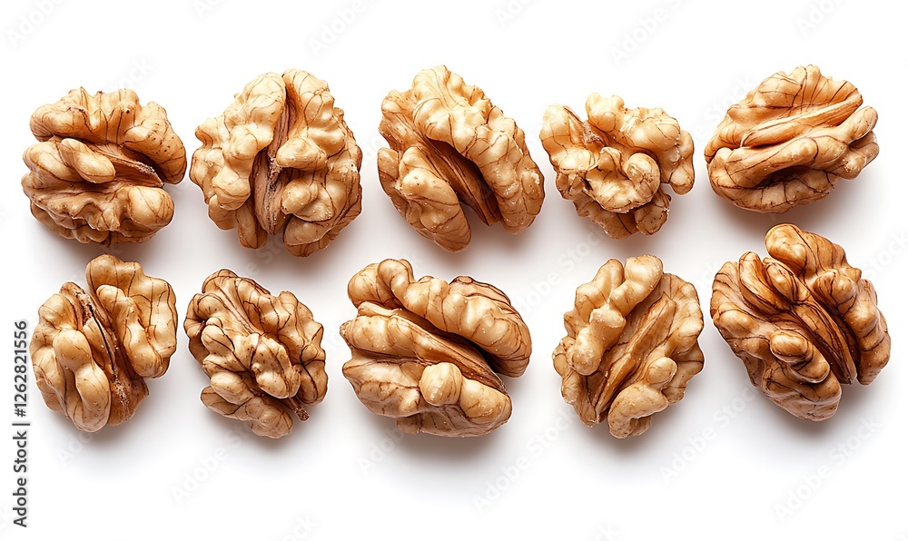 Isolated Walnuts on White Background from Top View Perspective Isolated Walnuts on White Background from Top View Perspective