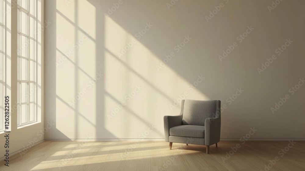 Fototapeta premium modern minimalist living room with sunlight streaming through wi