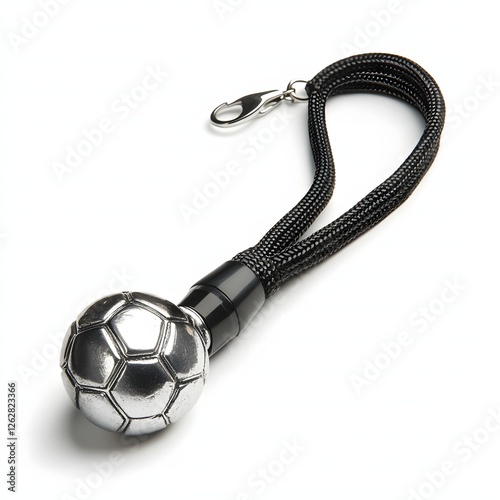 A soccer whistle on a lanyard, metal texture photo