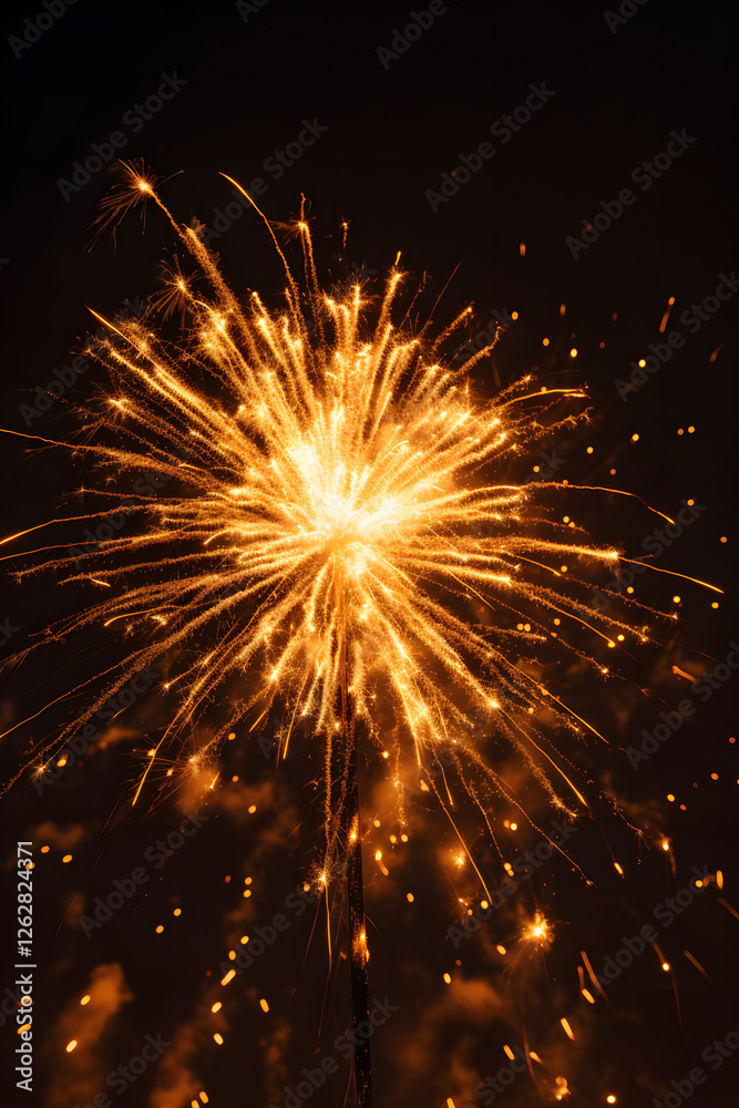 Fototapeta premium Digital yellow-gold exploding firework illustration abstract graphic poster background