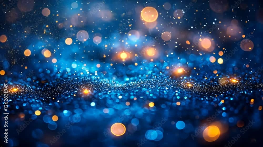 Blue glitter bokeh background, festive lights, night scene, holiday design Blue glitter bokeh background, festive lights, night scene, holiday design
