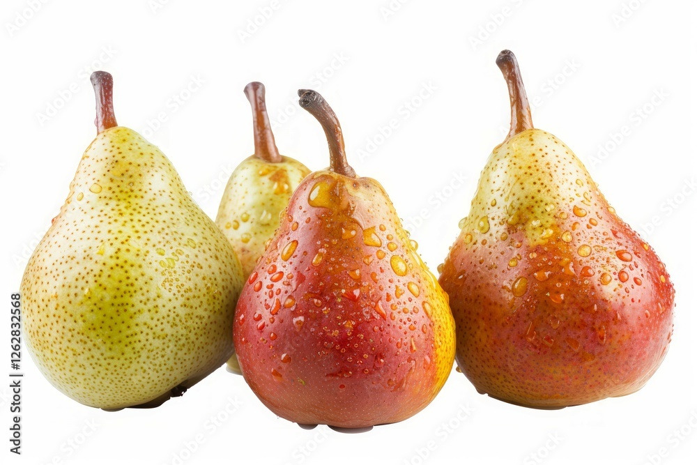 Three ripe red pears on white background. Neural network AI generated Three ripe red pears on white background. Neural network AI generated
