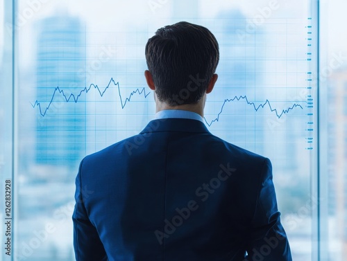 Businessman Analyzing Financial Charts Against City Background