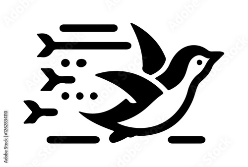Stylized silhouette of a flying bird penguin with motion lines indicating speed