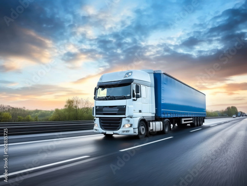 truck on motorway in beautiful sunset light