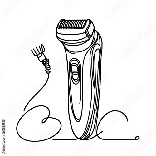 Electric shaver drawing, one continuous line, isolated on white background