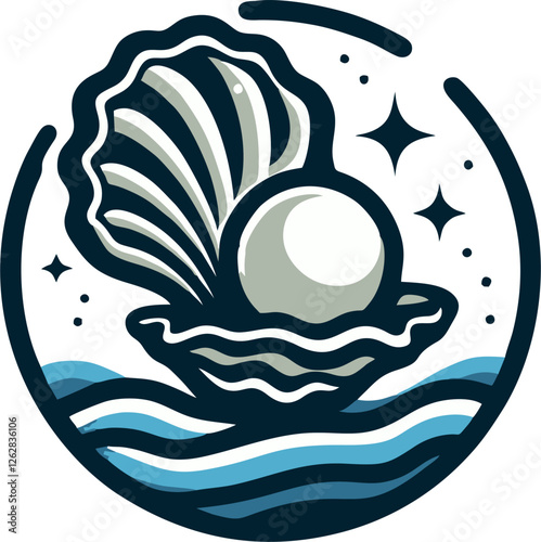 simple oyster and pearl logo , simple oyster and pearl isolated on white