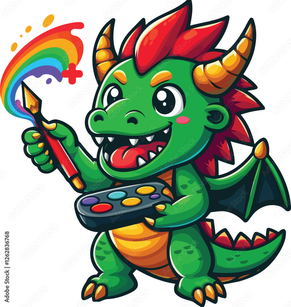 Fototapeta premium Charming Cute Baby Dragon Character Illustration for Digital Art, Storybooks, and Fun Graphic Designs.