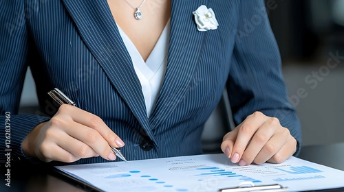 Businesswoman Analyzing Charts In Office