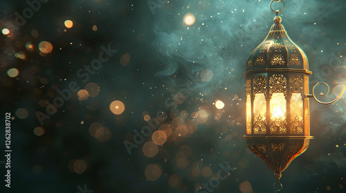 Wallpaper Mural Ornate lantern casting a warm glow in a mystical, smoky atmosphere with shimmering bokeh Torontodigital.ca