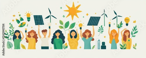 Illustration of People Promoting Renewable Energy and Sustainability