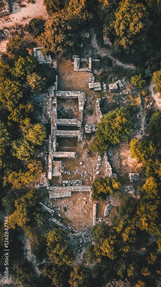 Fototapeta premium Aerial View of Ancient Ruins in a Forest