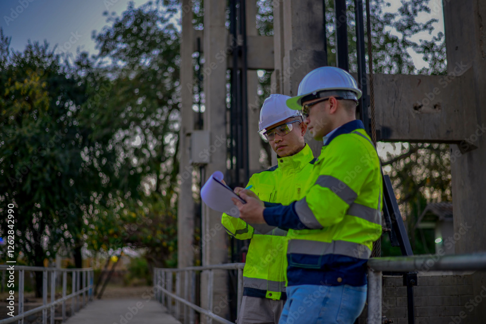 Structural engineers and technicians are inspecting the structural standards of the dam's floodgates. Structural engineers and technicians are inspecting the structural standards of the dam's floodgates.