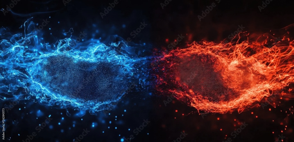 Fototapeta premium Bright energy swirls in blue and red contrasting designs indicating dynamic motion