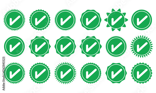 Social media and Profile Verified badge icon. Check and Approved, Accept, Instagram verified badge icon. vector illustration. Green verity badge icon vector set. green check mark icon vector set.