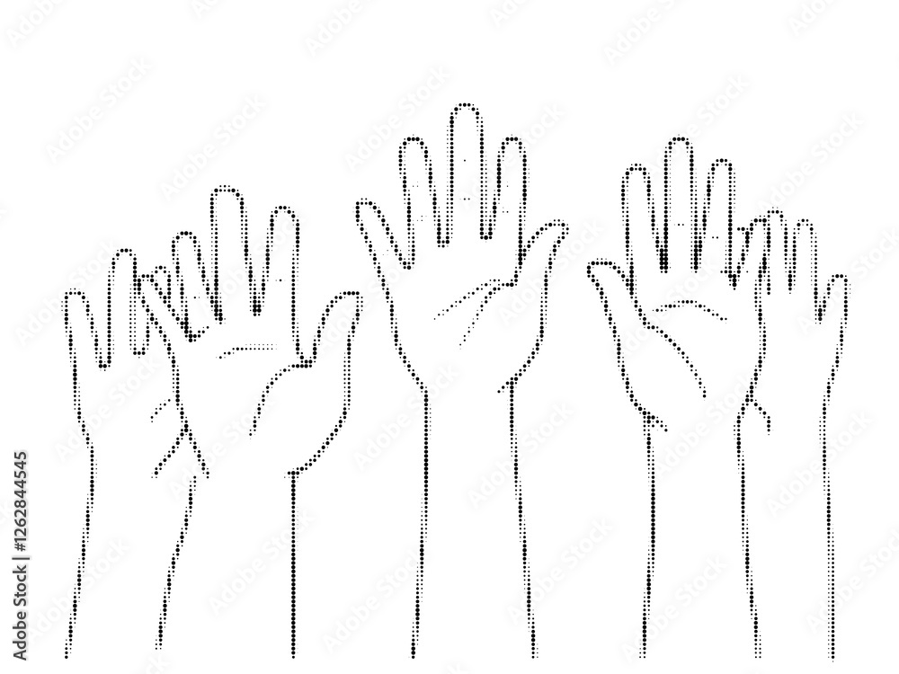Raised Hands in Halftone Illustration