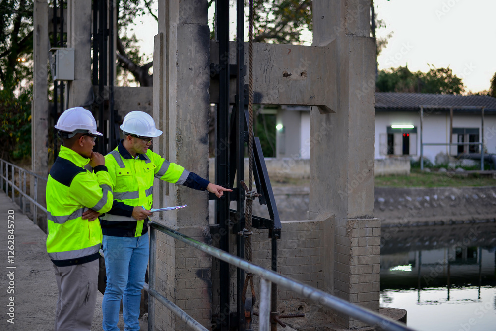 Structural engineers and technicians are rigorously inspecting the dam's floodgates to ensure they are functioning properly. Structural engineers and technicians are rigorously inspecting the dam's floodgates to ensure they are functioning properly.