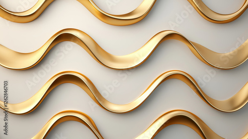 Abstract gold waves flow elegantly across neutral surface creating rhythm