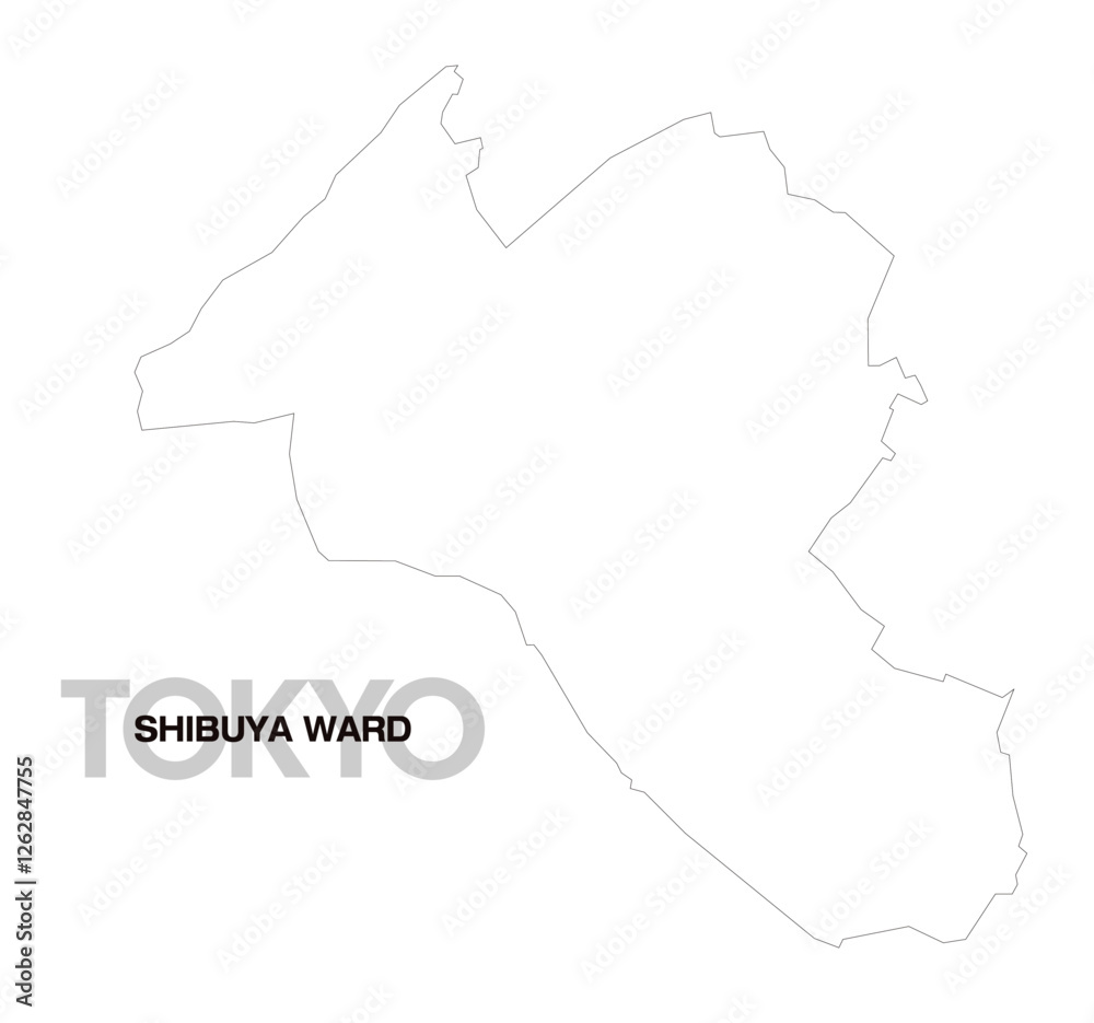 東京都渋谷区の白地図 東京都渋谷区の白地図