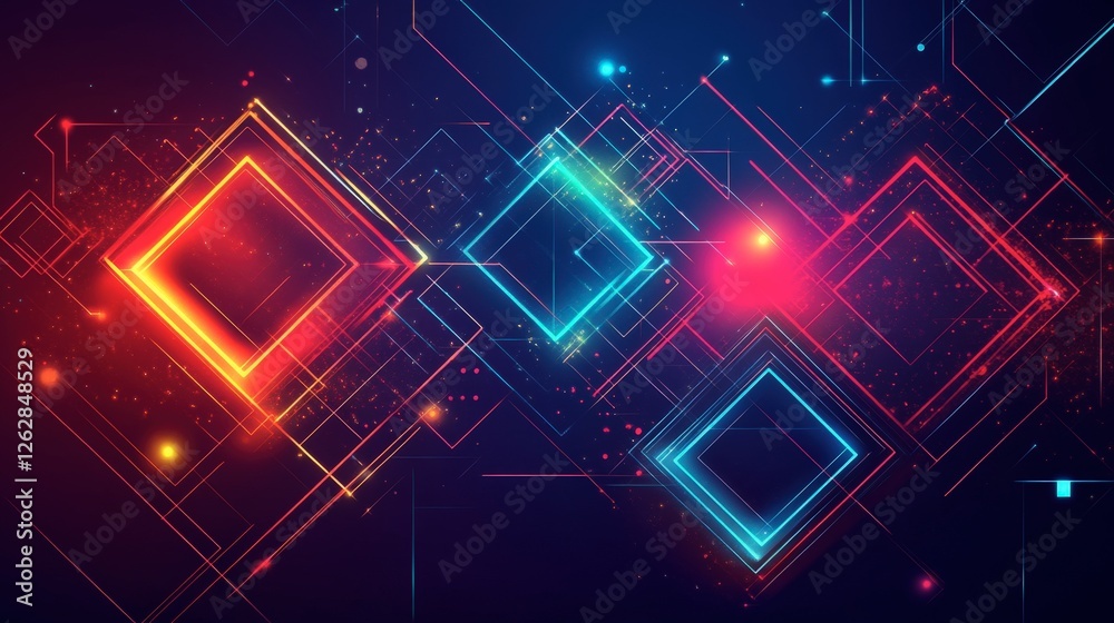 Vibrant Glowing Squares and Dynamic Lines: Abstract Digital Artwork Vibrant Glowing Squares and Dynamic Lines: Abstract Digital Artwork