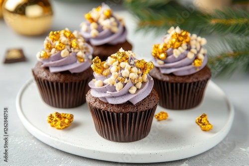 Festive Chocolate Cupcakes with Purple Frosting photo