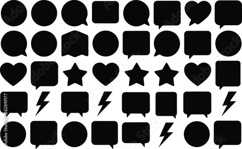 Silhouette speech bubbles, blank chat box  comic cloud bubbles, empty dialogue balloons including outlined conversation icons, love, star, and thunder speech bubbles, cloud bubble 